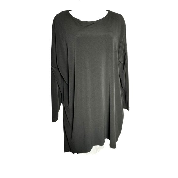 PLANET by Lauren G black jersey knit tunic top One size Fits All Asymmetric hem - Picture 1 of 7
